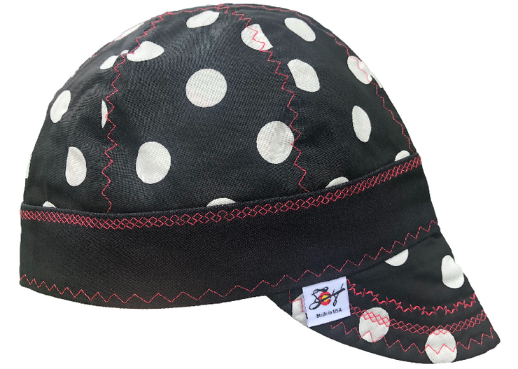 Black/White Polka Dot Size 7 1/4 Lined Hybrid Welders Cap