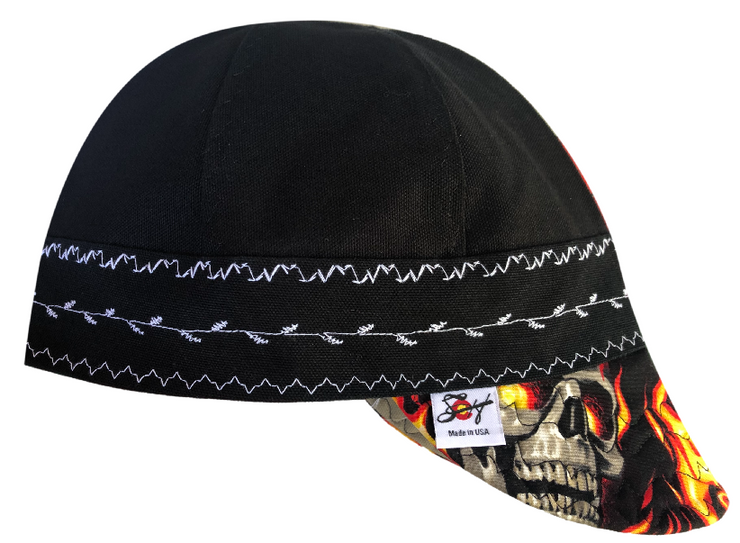 Skulls Of Fire Size 7 1/8 Prewashed Canvas Embroidered Welders Cap