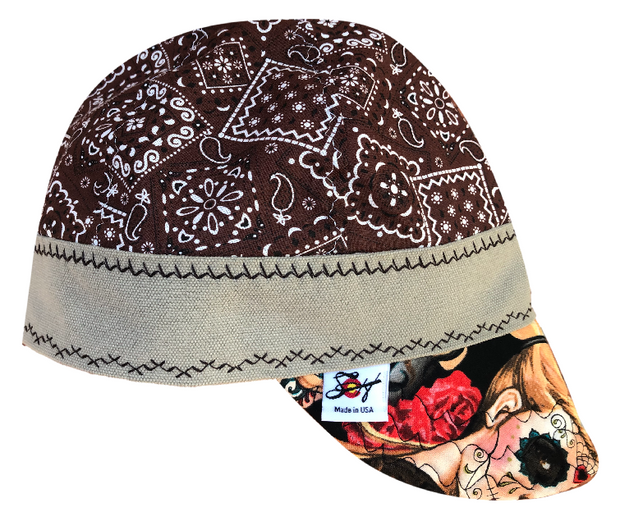 Day of the Dead Pinup Paisley Size 7 3/8 Welding Cap
