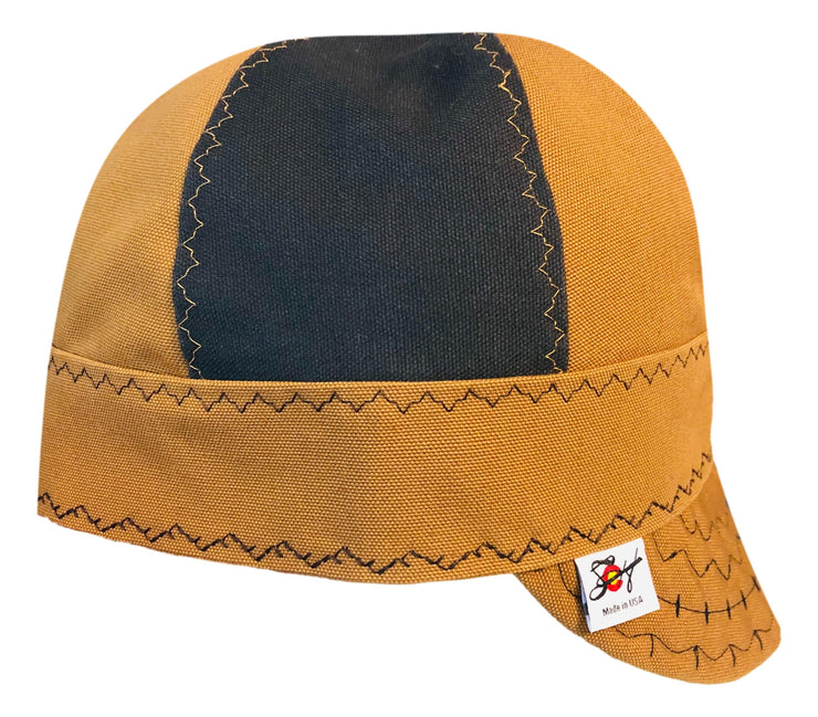 Two Tone Brown Mixed Panel Size 7 1/2 Prewashed Canvas Embroidered Welders Cap