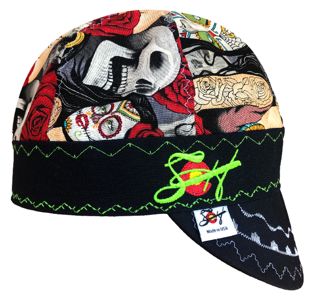 Day of the Dead Pin Up Size 7 1/2 Embroidered Hybrid Welders Cap