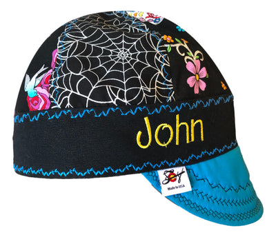 🔥 Metallic Spiderweb/Day of the Dead Print Hybrid Welders Cap