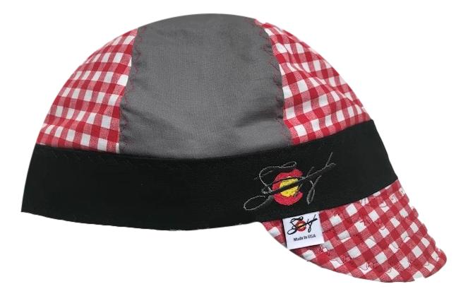 Mixed Panel Red Checked W/Steel Embroidered Logo Hybrid Welding Cap