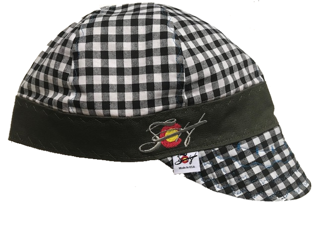 Silver Embroidered Black/White Checked Hybrid Welding Cap