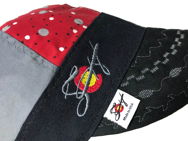 Red Polka Dots 🔴 Mixed Panel Size 7 Embroidered Hybrid Welding Cap