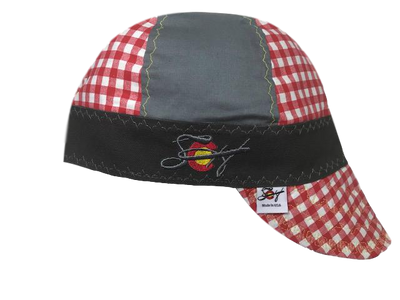 Mixed Panel Embroidered Red Checkered Size 7 1/4 Hybrid Welders Cap