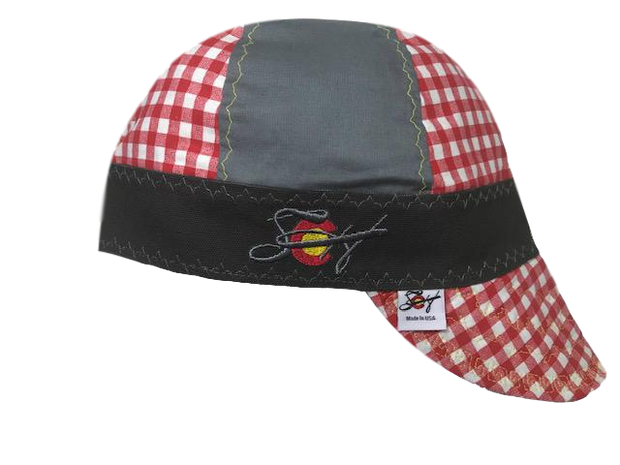 Mixed Panel Embroidered Red Checkered Size 7 1/4 Hybrid Welders Cap