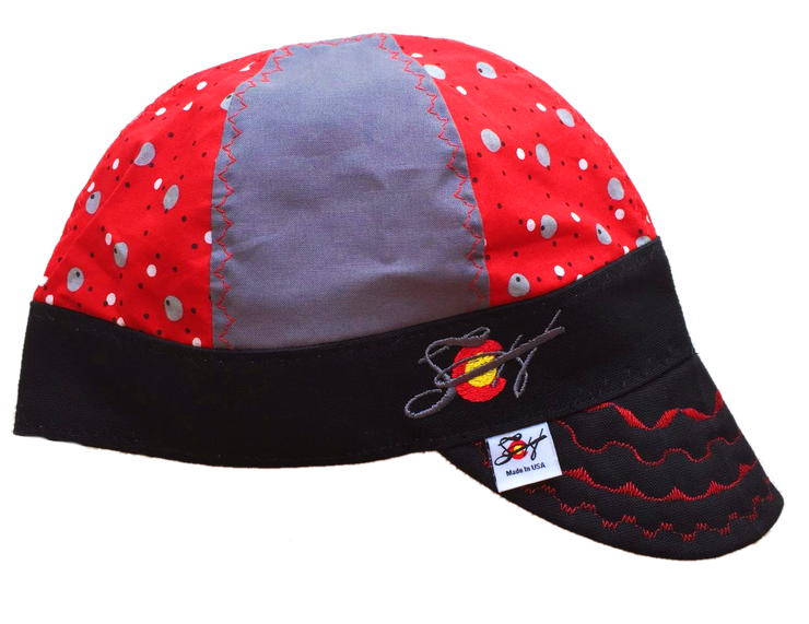 🔴⚪️  Silver & Red Dotted 🔴⚪️ Embroidered Hybrid Welding Cap
