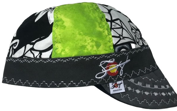 Neon Green/Black & White Graffitti Mixed Panel Embroidered Hybrid Welding Cap